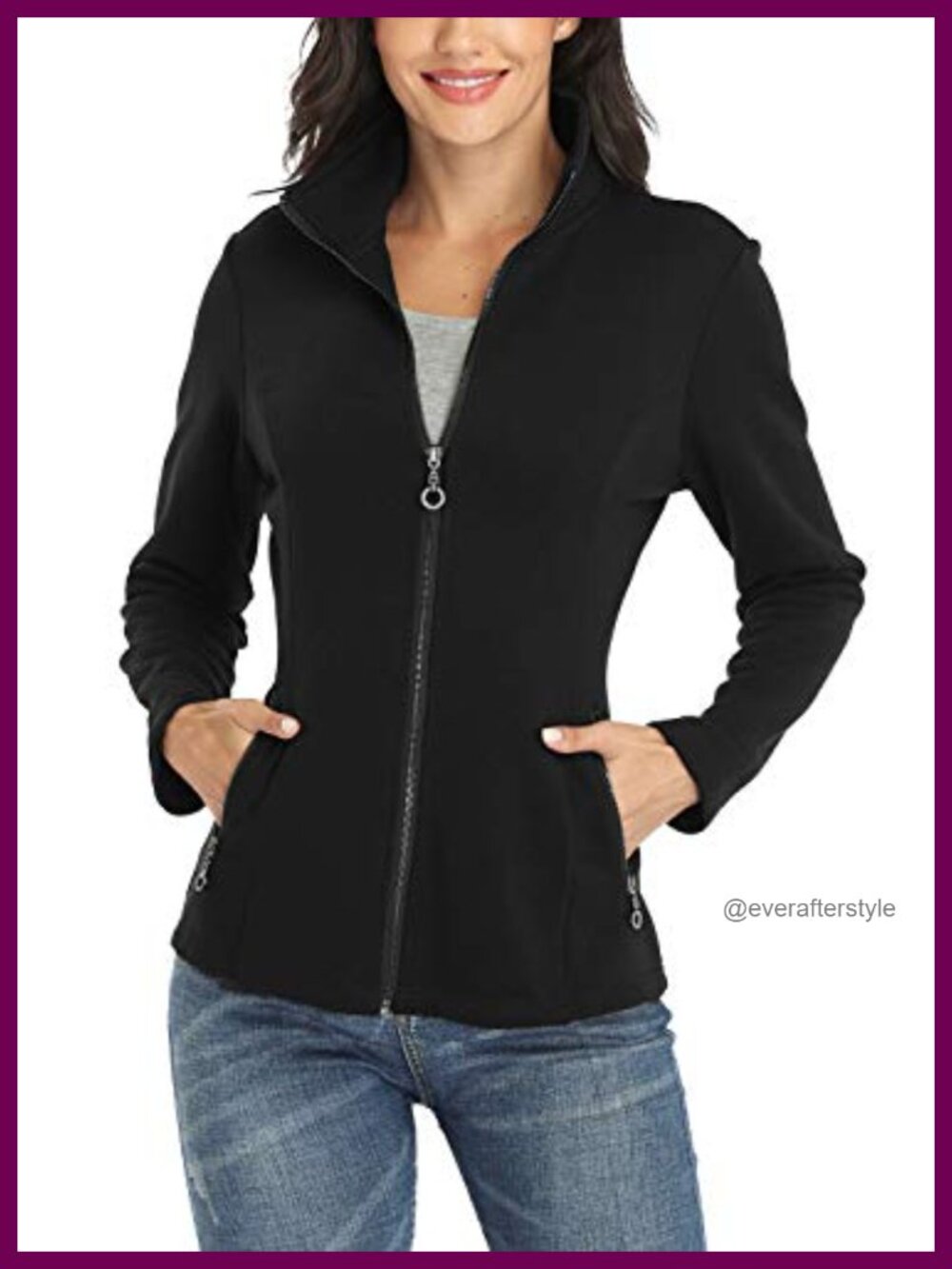 Full-Zip Stand Collar Slim Fit Jacket with Pockets Long Sleeve Casual